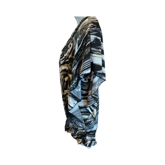 Cocomo Beaded Scoop Neck Batwing Top | Black Silver Marble Print | Size L - Picture 3 of 7